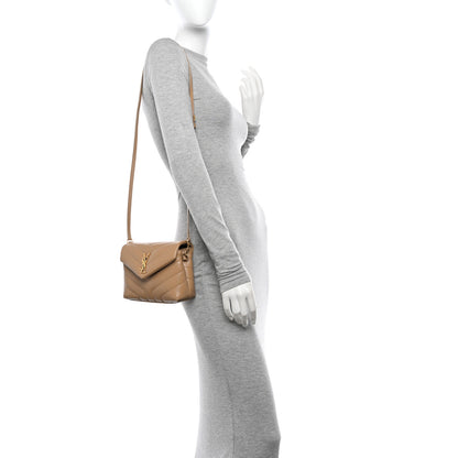 Saint Laurent Calfskin Y Quilted Monogram Toy Loulou Crossbody Bag Latte 2 of 10