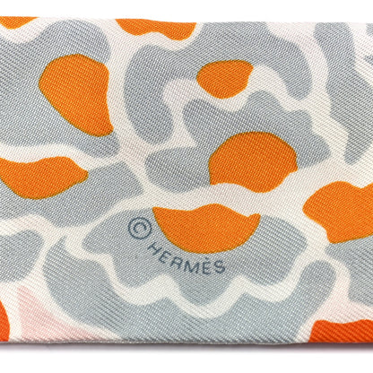 Hermes Silk Bingata Twilly Orange Rose Gris 3 of 4