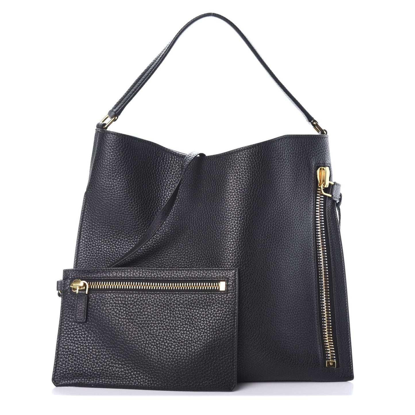 Pebbled Calfskin Small Alix Padlock Zip Hobo Bag Black