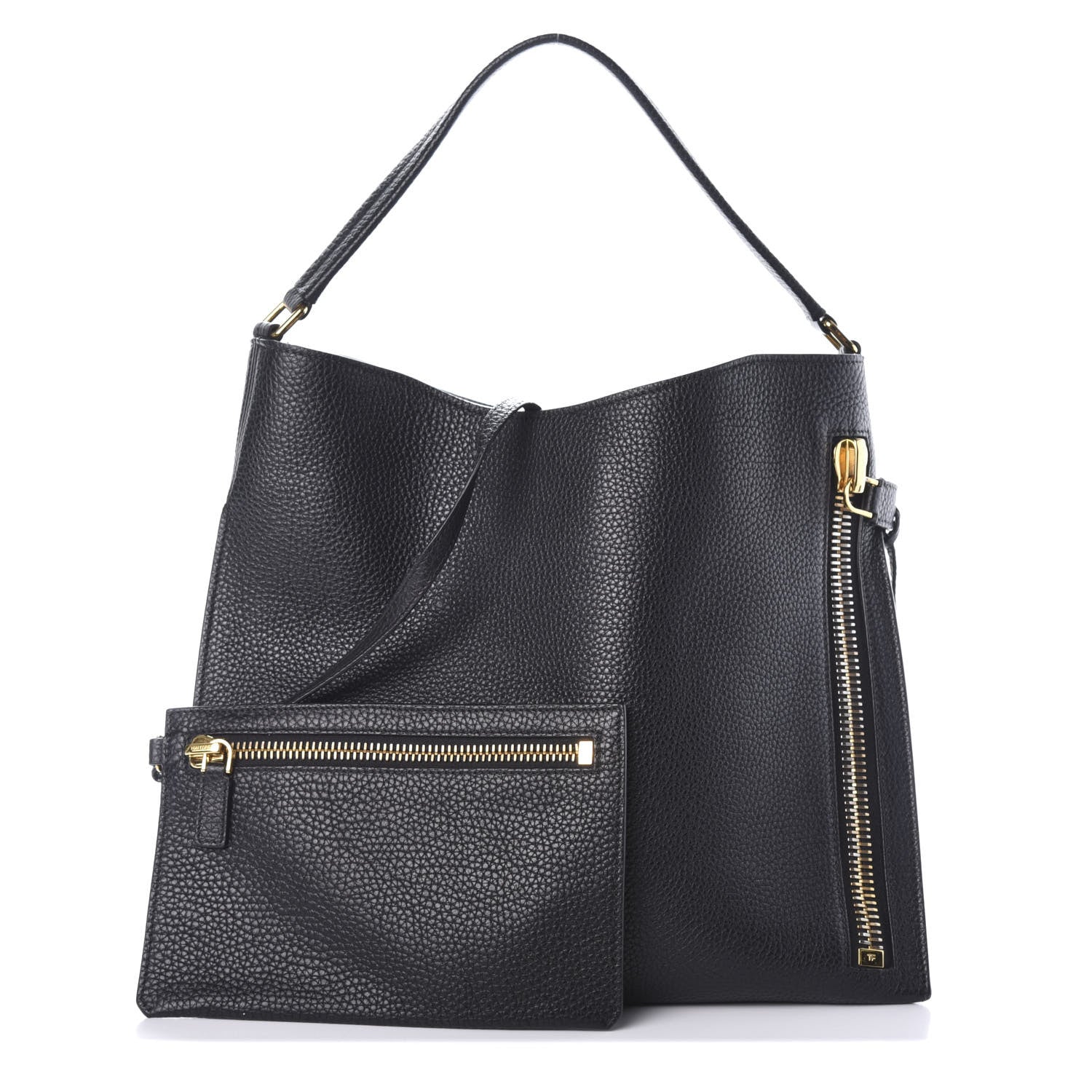 Tom Ford Pebbled Calfskin Small Alix Padlock Zip Hobo Bag Black 1 of 9