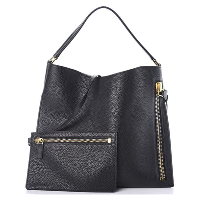 Tom Ford Pebbled Calfskin Small Alix Padlock Zip Hobo Bag Black 1 of 9