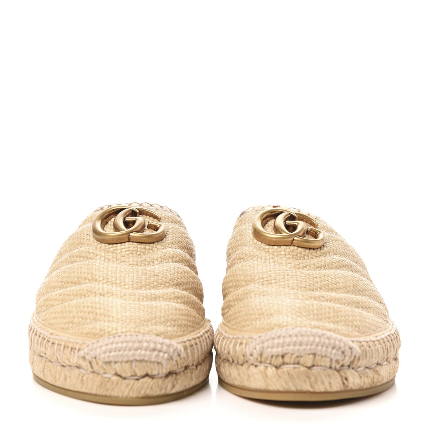 Raffia Elaphe Matelasse GG Marmont Espadrille Slippers 39 Natural Cream Brown