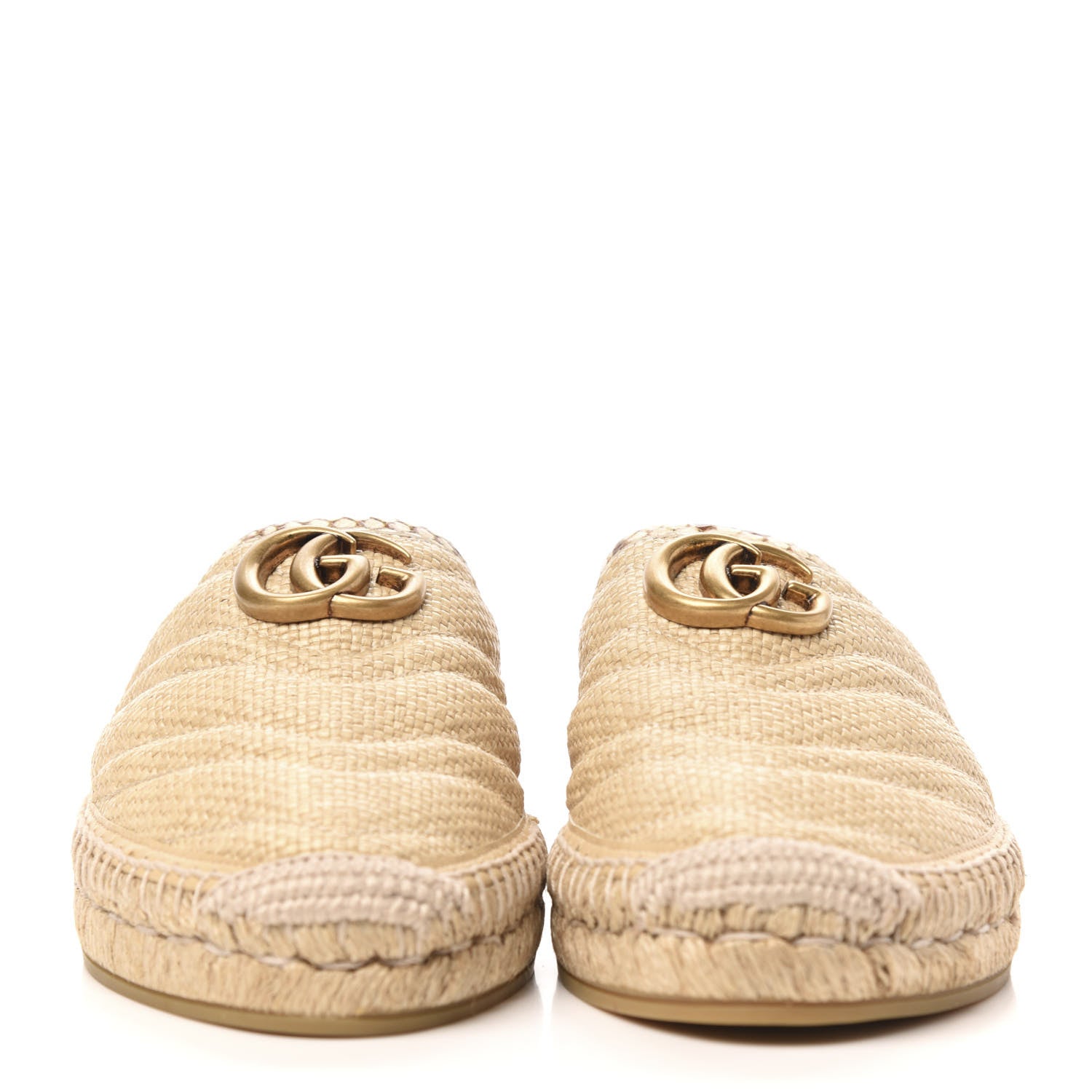 Gucci Raffia Elaphe Matelasse GG Marmont Espadrille Slippers 39 Natural Cream Brown 3 of 8