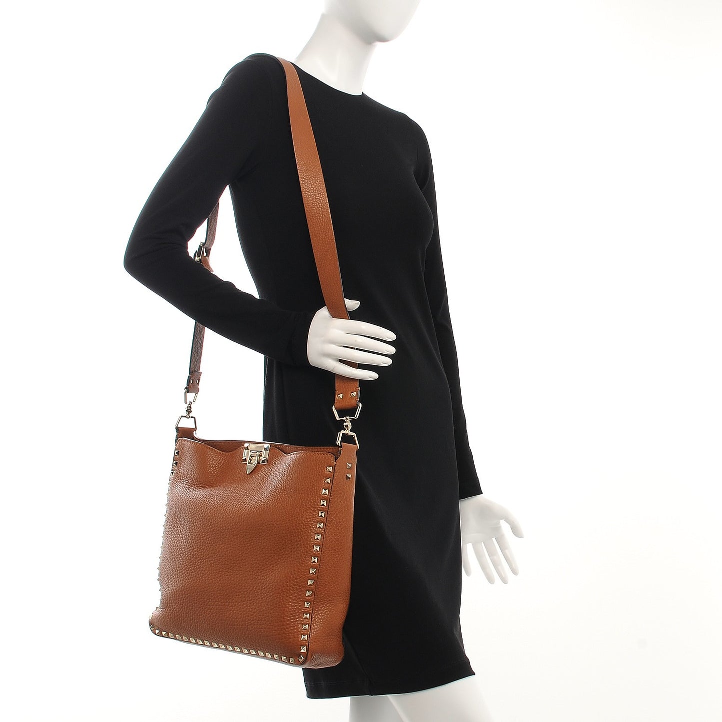 Pebbled Calfskin Large Rockstud Flip-Lock Messenger Bag Light Cuir