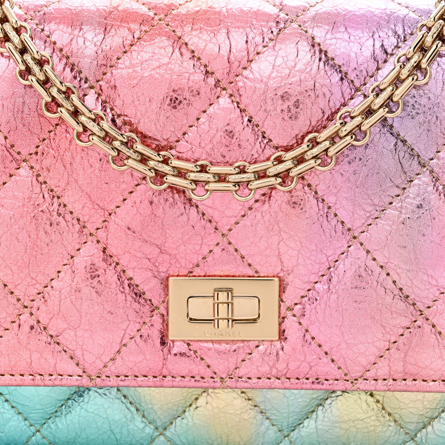 Chanel Metallic Goatskin Quilted 2.55 Reissue Wallet on Chain WOC Multicolor 9 of 11