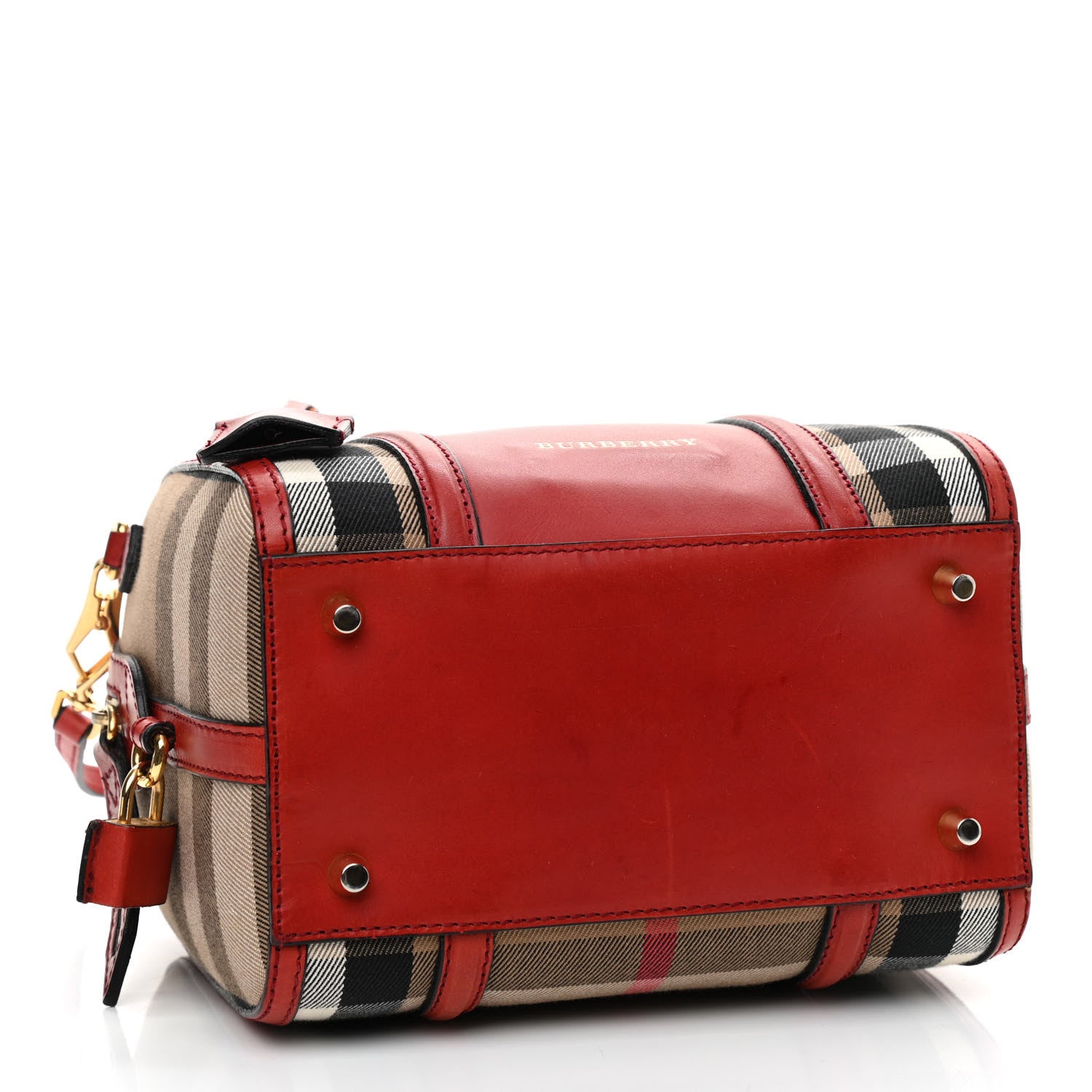 Burberry House Check Bridle Calfskin Small Alchester Bowling Bag Red 4 of 13