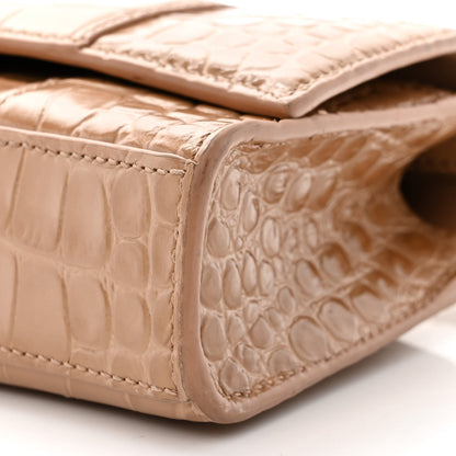 Balenciaga Shiny Calfskin Crocodile Embossed Hourglass Chain Bag Nude Beige 9 of 9