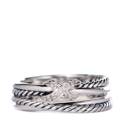 David Yurman Sterling Silver Diamond X Crossover Ring 54 6.75 1 of 5