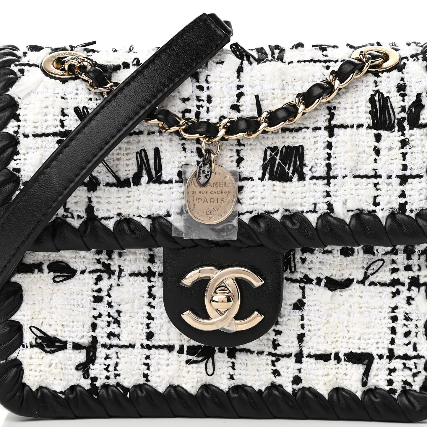 Tweed Braided Calfskin Mini My Own Frame Flap Grey Black