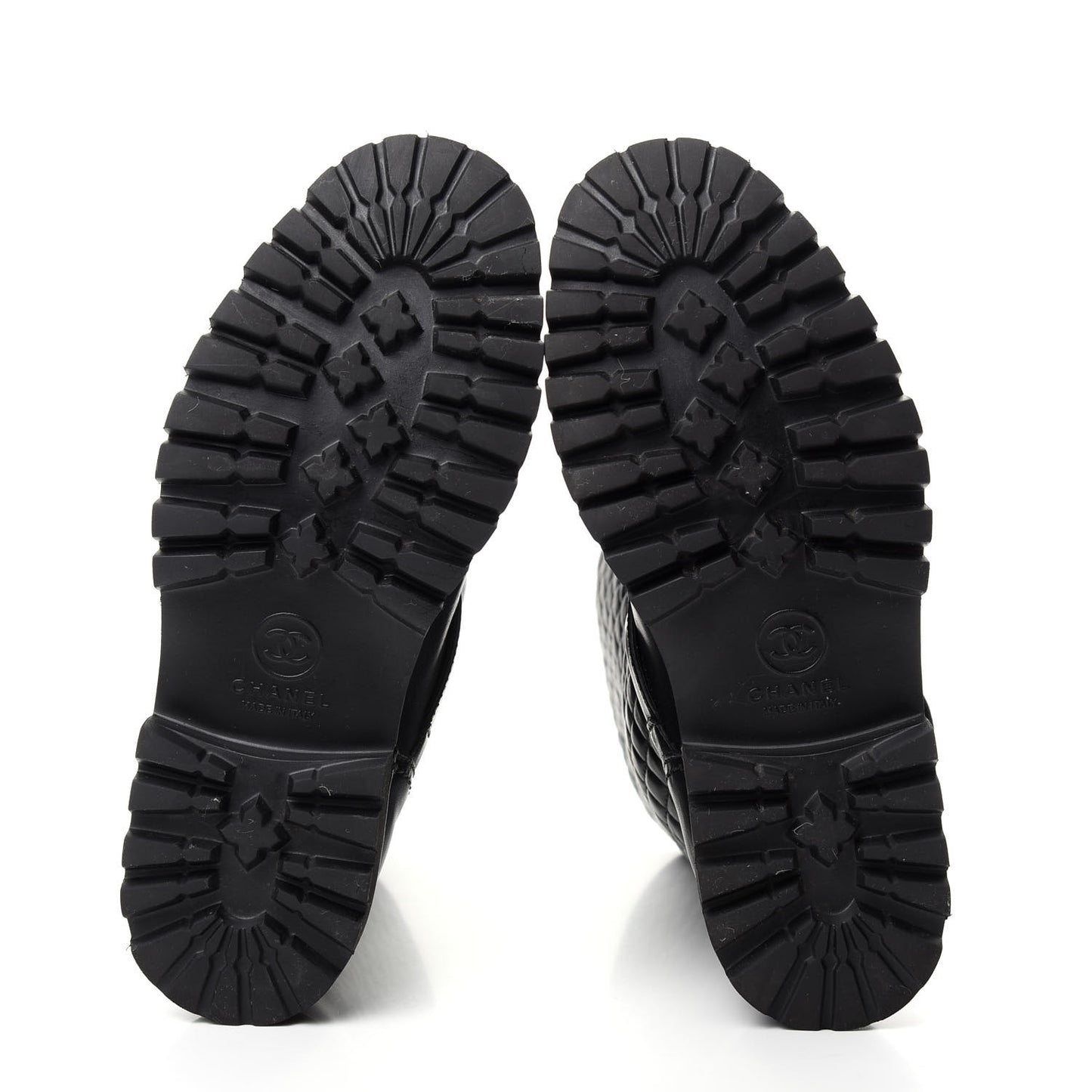 Calfskin Quilted Biker Boots 37.5 Black