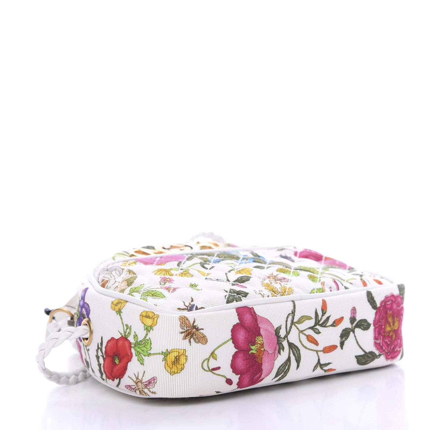 Canvas Flora Floral Trapuntata Mini Zumi Dome Shoulder Bag White