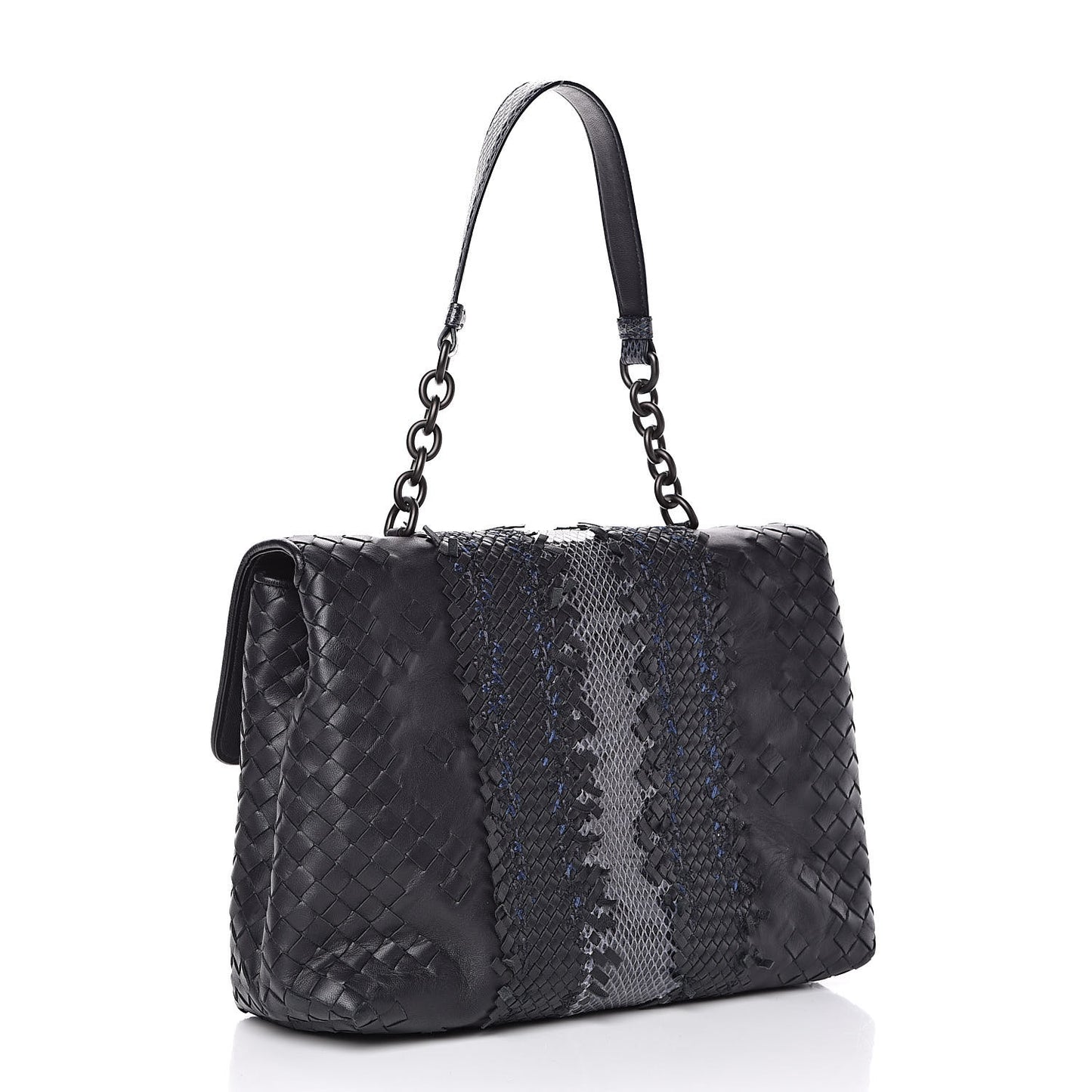 Nappa Ayers Intrecciato Top Handle Bag Black Light Grey