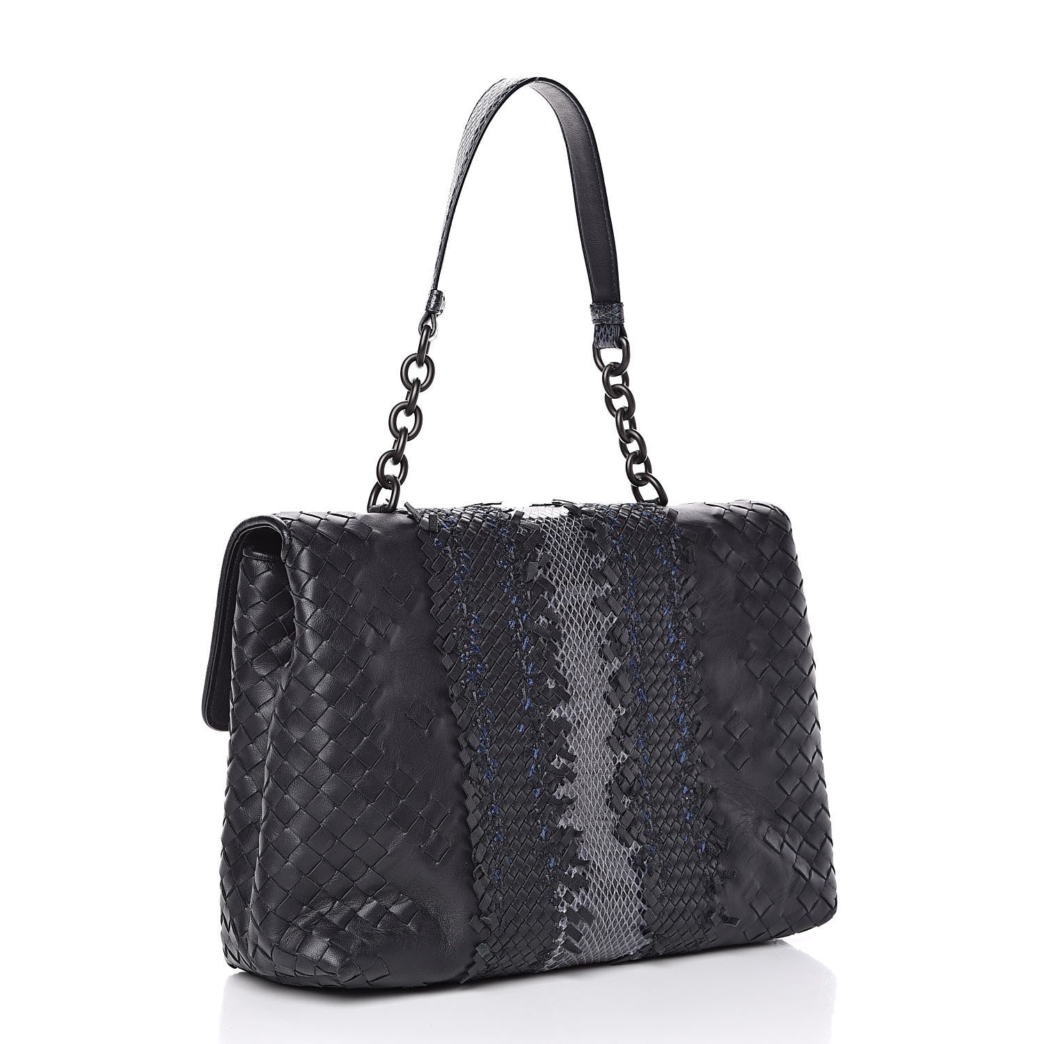 Bottega Veneta Nappa Ayers Intrecciato Top Handle Bag Black Light Grey 3 of 11