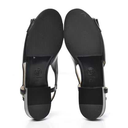 Chanel Lambskin Peep Toe Bow Slingback Flats 37 Black 6 of 6