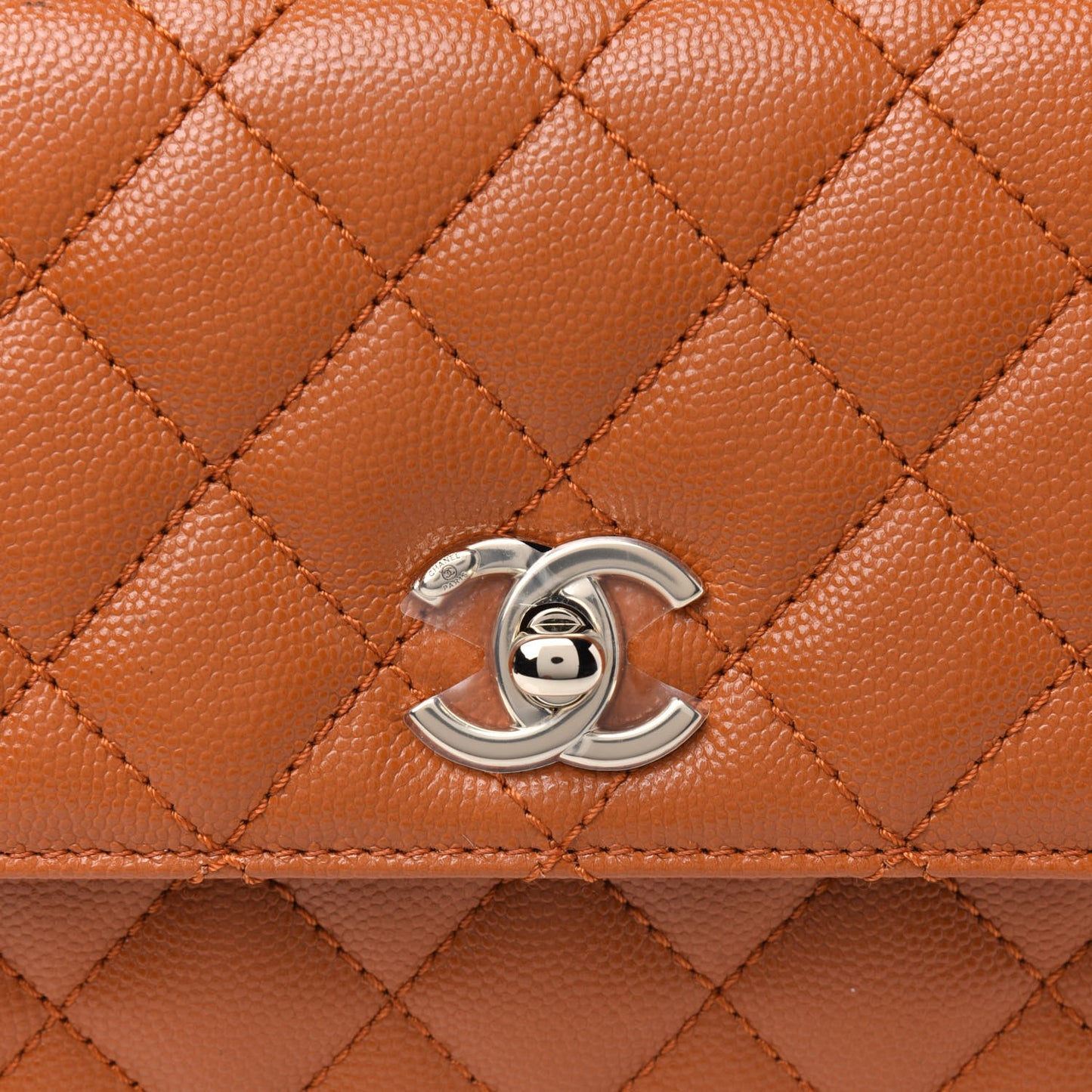 Caviar Quilted Mini Coco Handle Flap Light Brown