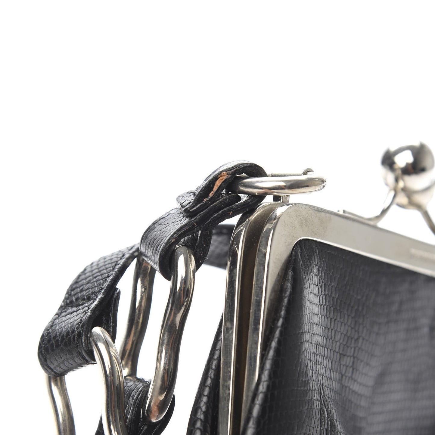 Calfskin Lizard Embossed Frame Crossbody Bag Black