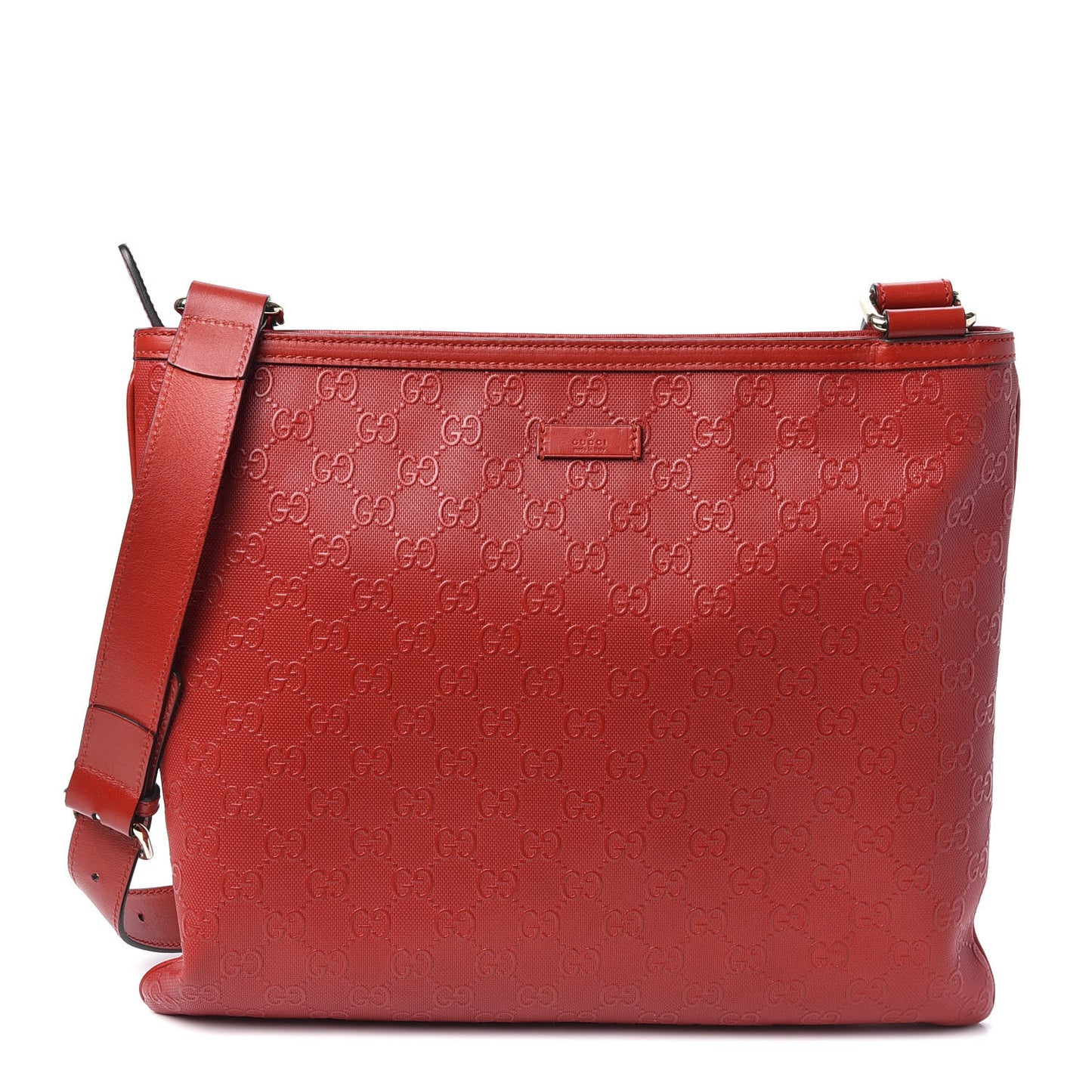 Coated Canvas Monogram Embossed Medium Flat Messenger Bag Red