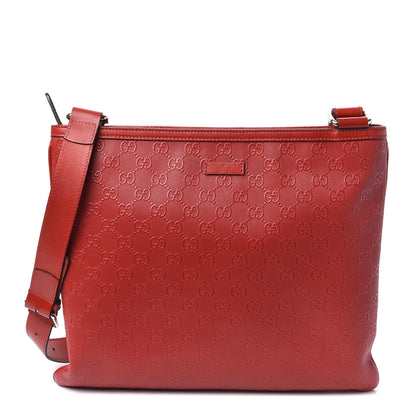 Gucci Coated Canvas Monogram Embossed Medium Flat Messenger Bag Red 1 of 9