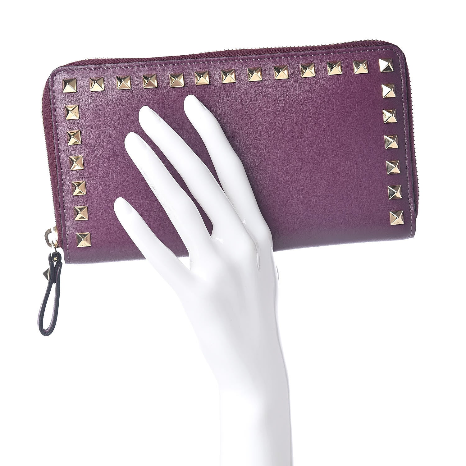 財布 VALENTINO Wallet Valentino Garavani Calfskin Rockstud Zip Around Wallet Purple