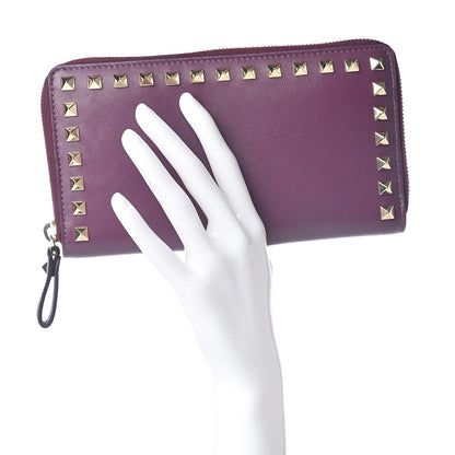 Valentino Garavani Calfskin Rockstud Zip Around Wallet Purple Violet 2 of 7