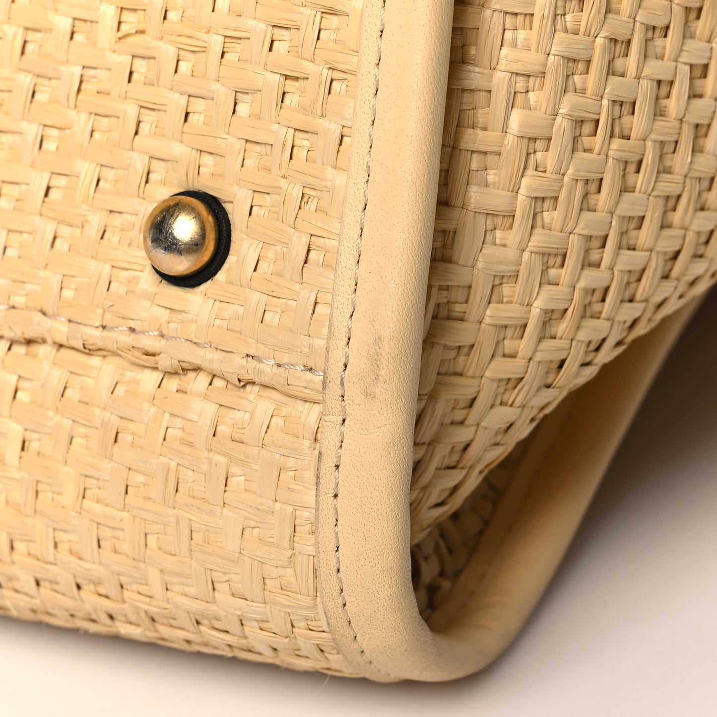 Straw Raffia Calfskin Chain Medium Deauville Tote Beige Black