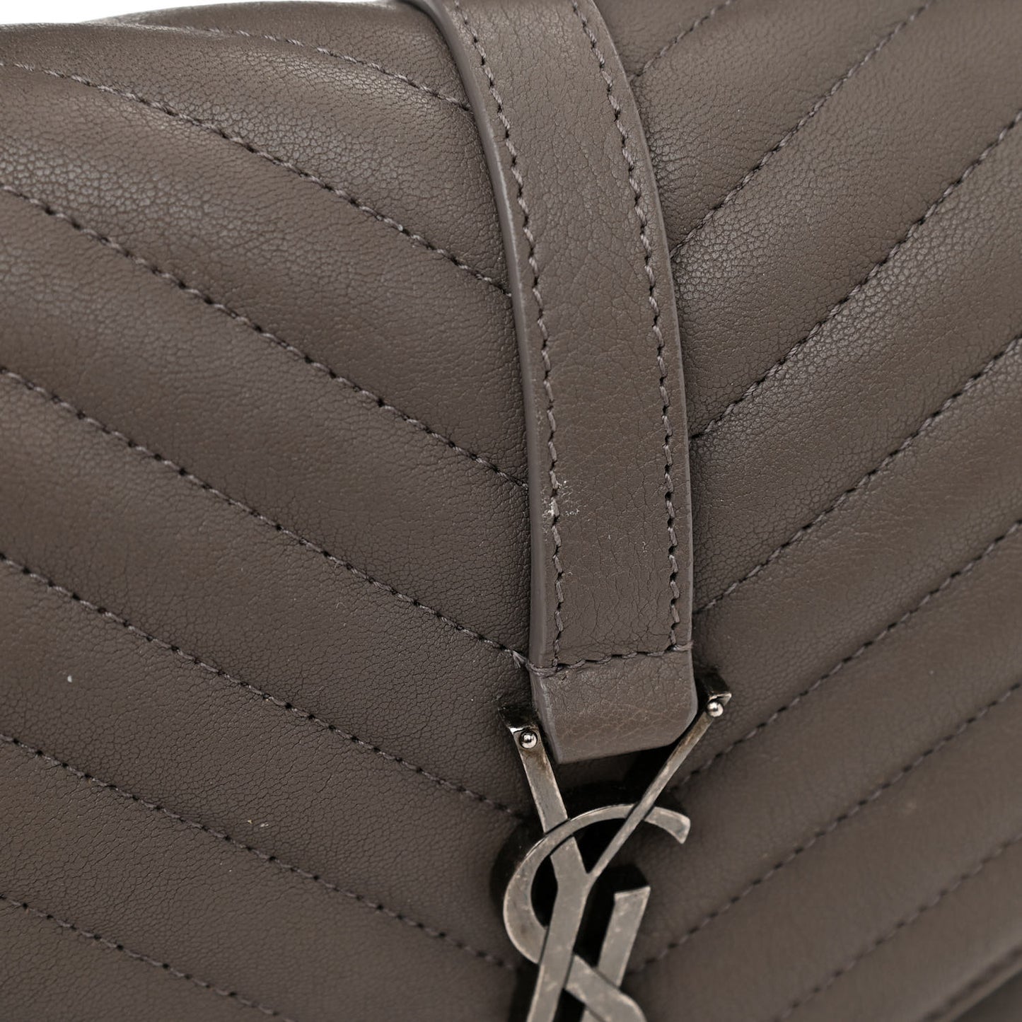 Sheepskin Matelasse Chevron Monogram Medium College Bag Light Coal