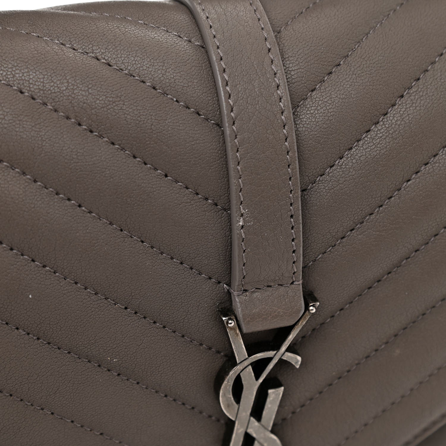 Saint Laurent Sheepskin Matelasse Chevron Monogram Medium College Bag Light Coal 13 of 14