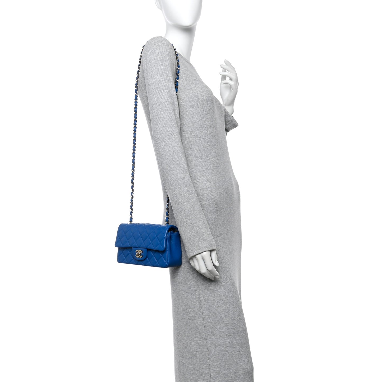Lambskin Quilted Mini Rectangular Flap Blue