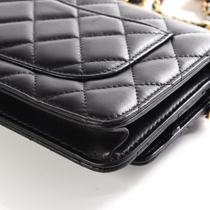 Chanel Lambskin Quilted CC Pearl Crush Wallet on Chain WOC Black 8 of 13