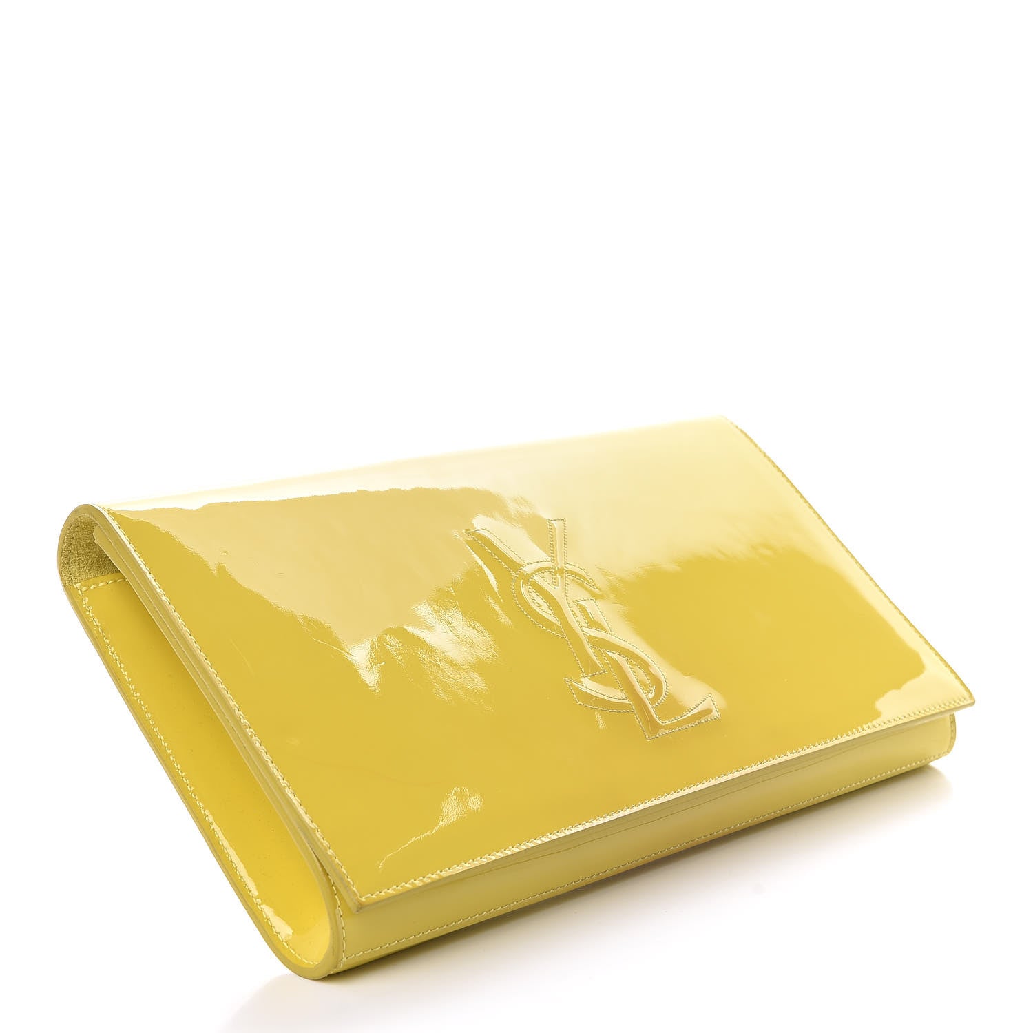 Saint Laurent Patent Calfskin Monogram Large Belle De Jour Clutch Yellow 4 of 17
