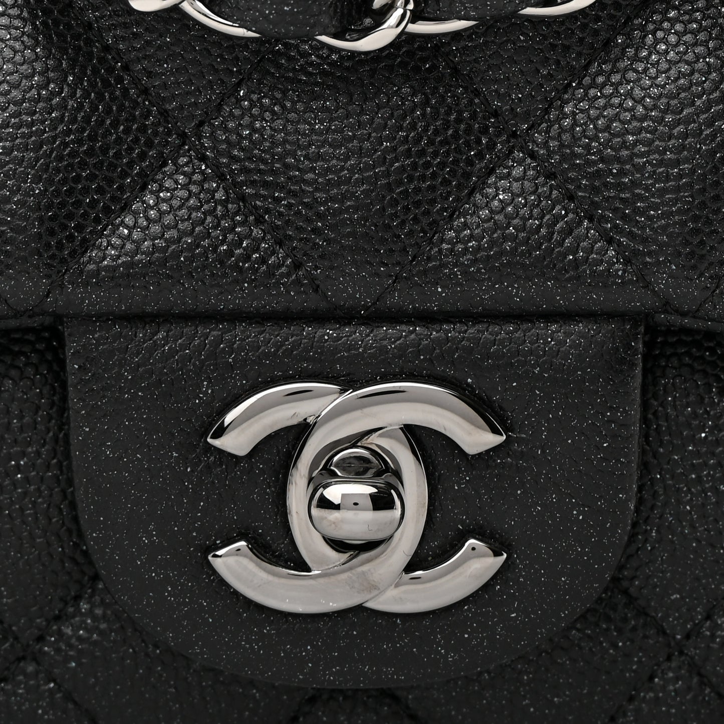 Iridescent Caviar Quilted Mini Rectangular Flap Black