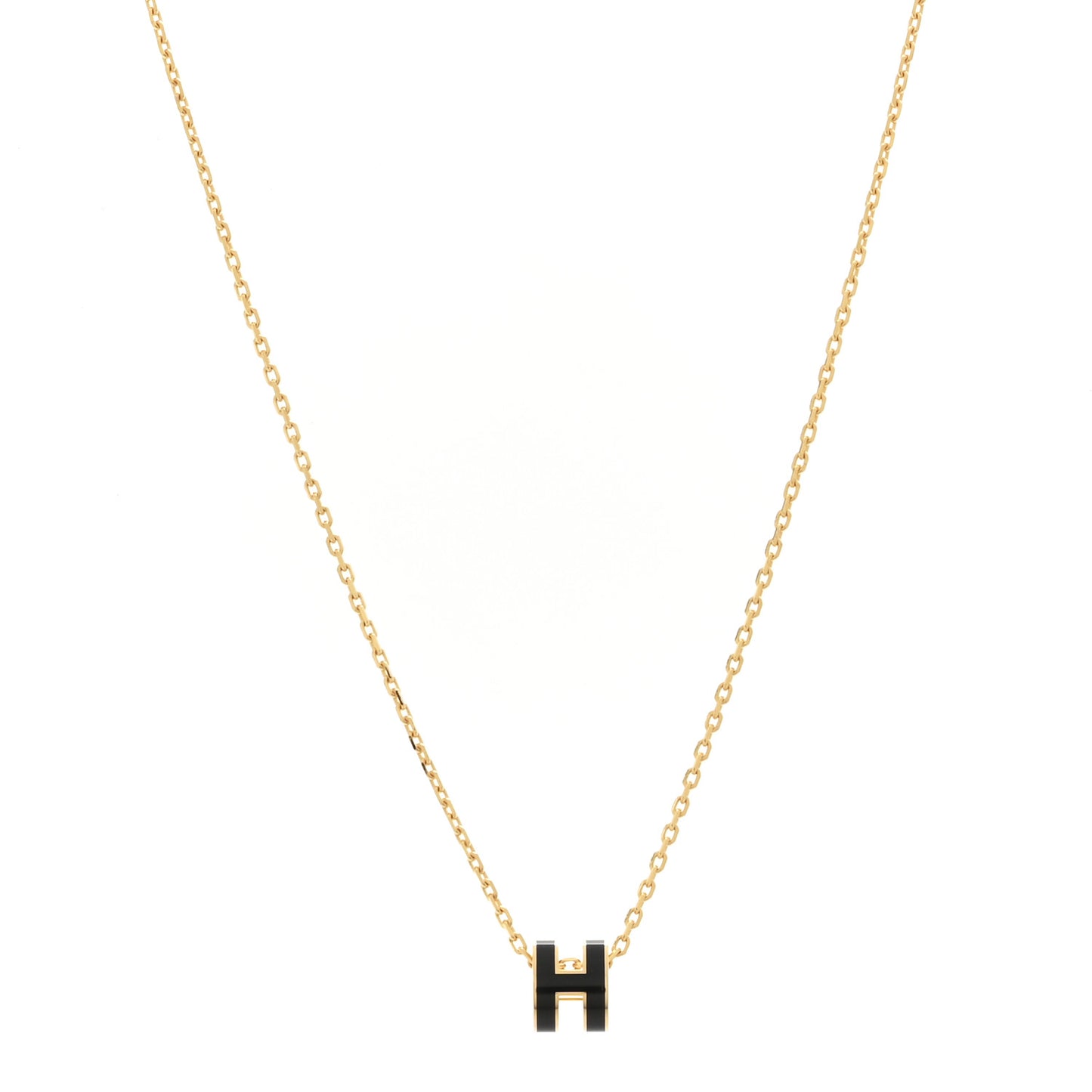 Lacquered Gold Mini Pop H Pendant Necklace Black