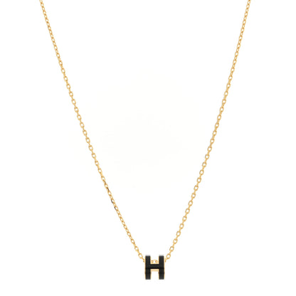 Hermes Lacquered Gold Mini Pop H Pendant Necklace Black 1 of 7