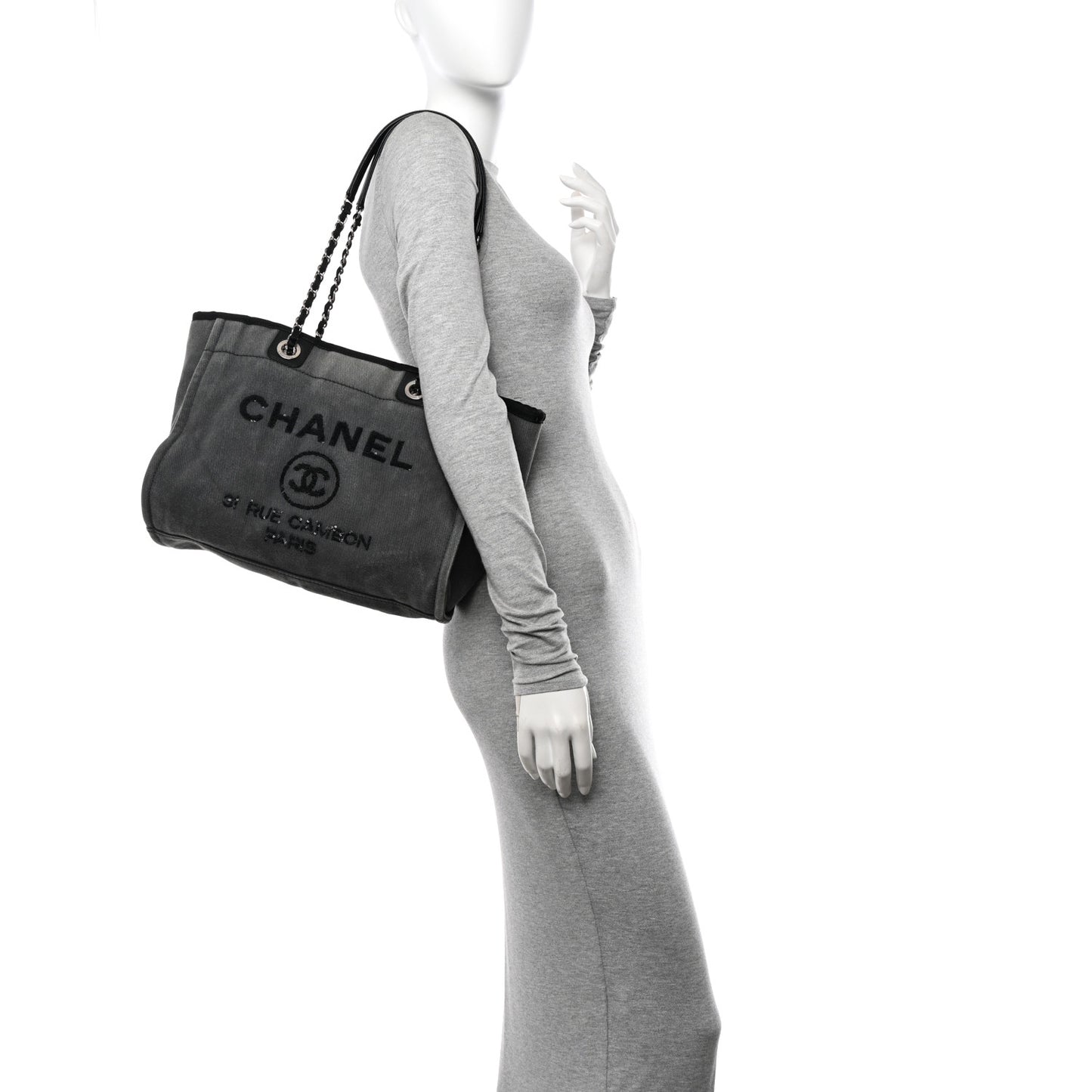 Canvas Sequin Small Deauville Tote Charcoal