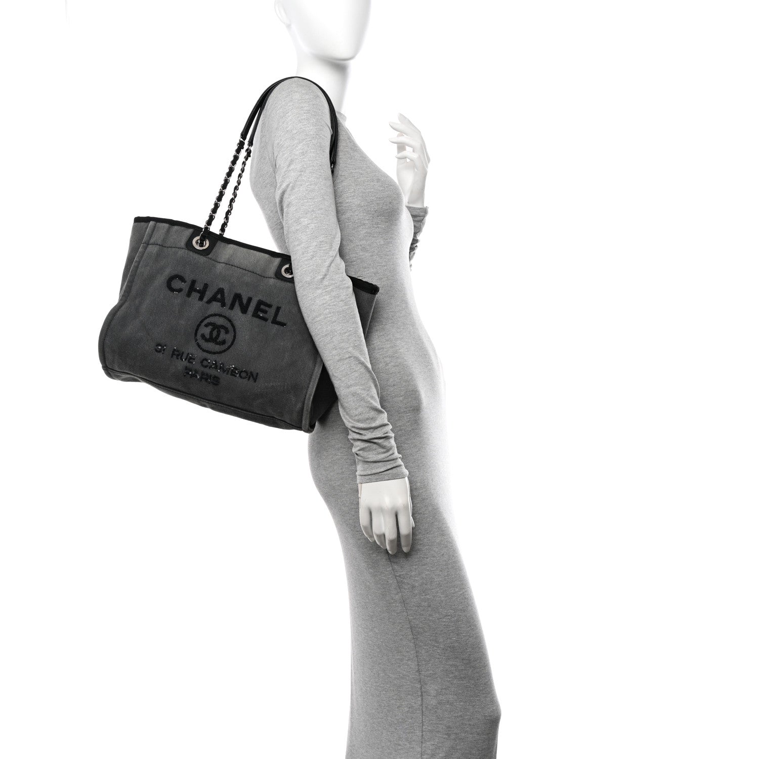 Chanel Canvas Sequin Small Deauville Tote Charcoal 2 of 14