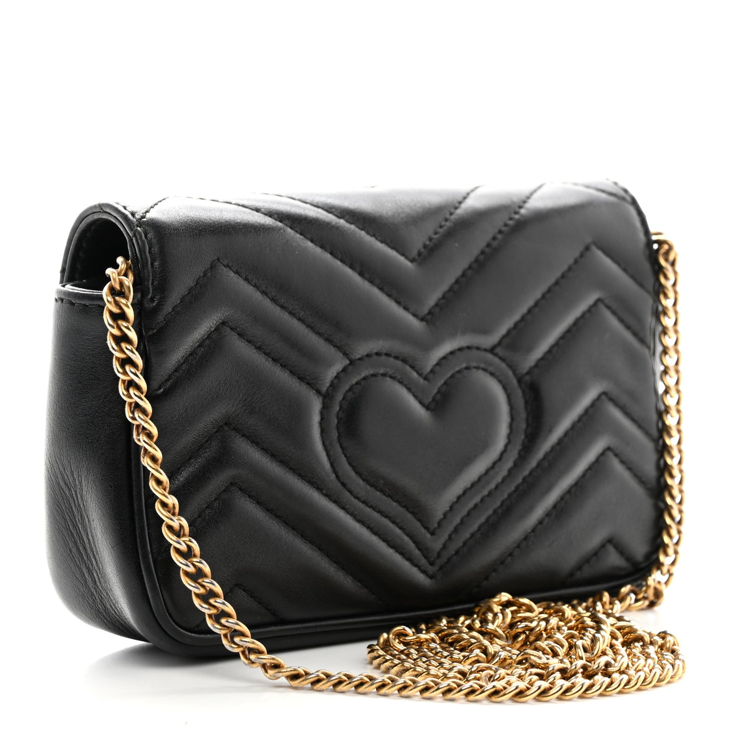 Calfskin Matelasse Super Mini GG Marmont Shoulder Bag Black