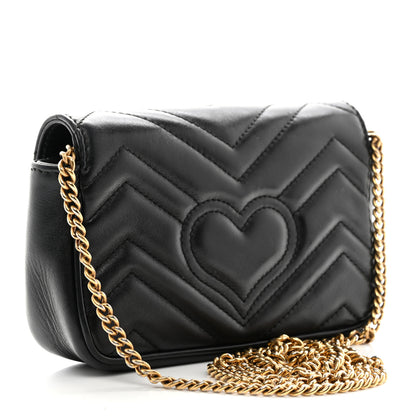 Gucci Calfskin Matelasse Super Mini GG Marmont Shoulder Bag Black 3 of 11
