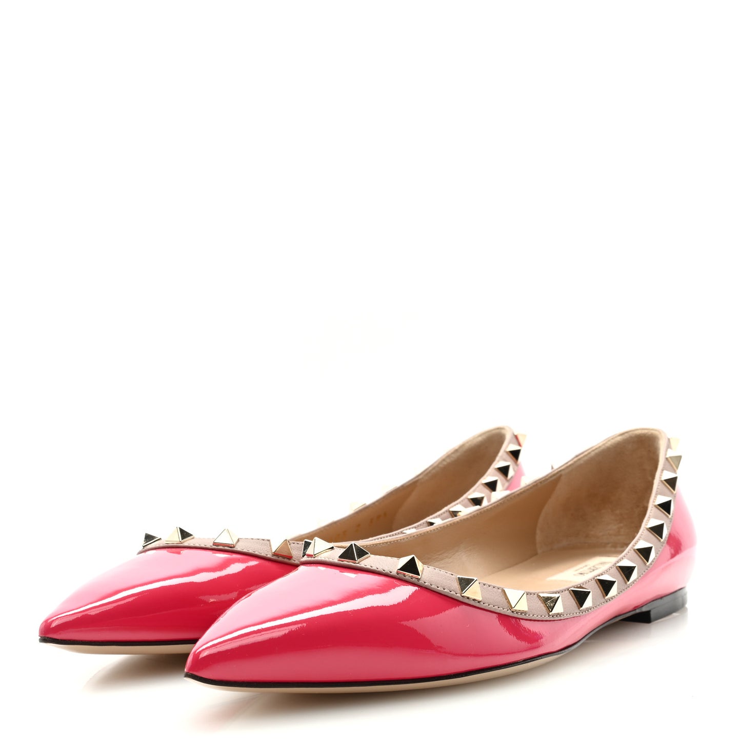 Patent Nappa Rockstud Ballerina Flats 39.5 Framboise Poudre