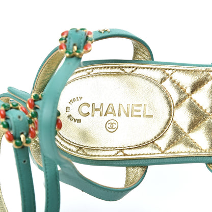Chanel Lambskin Gripoix Flat Sandals 38 Green 8 of 8
