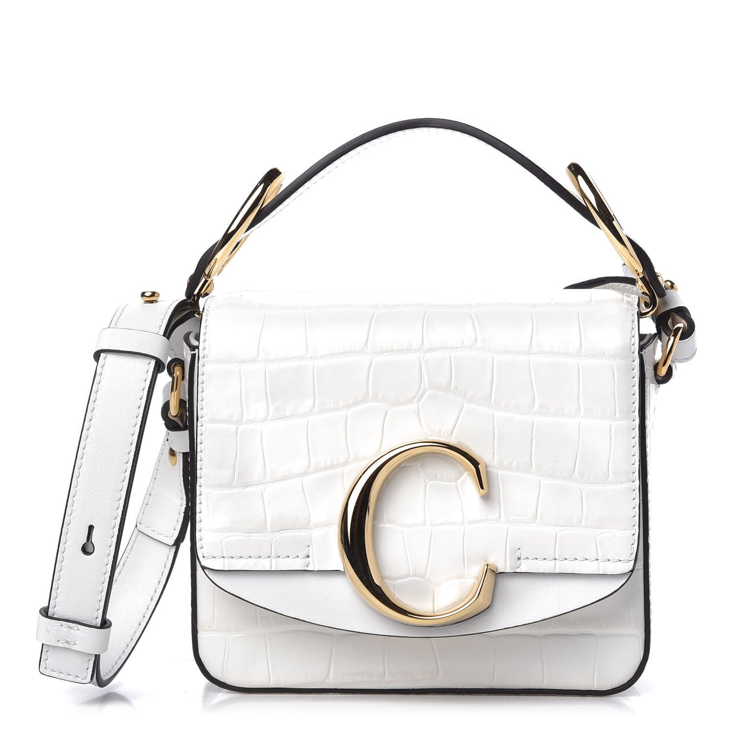 Calfskin Crocodile Embossed Mini C Double Carry Brilliant White
