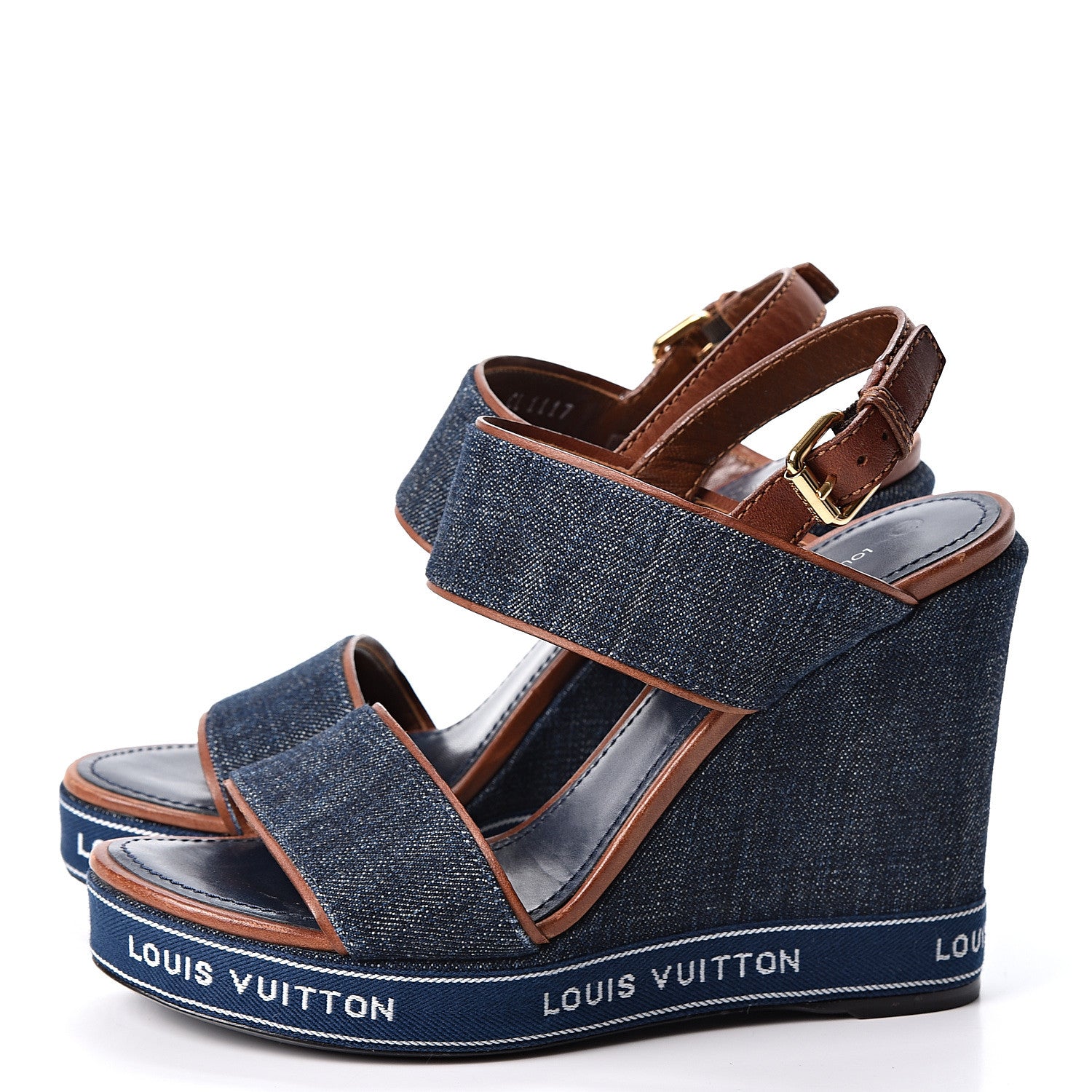 Louis Vuitton Denim Croisiere Wedge Sandals 38 Marine 3 of 9