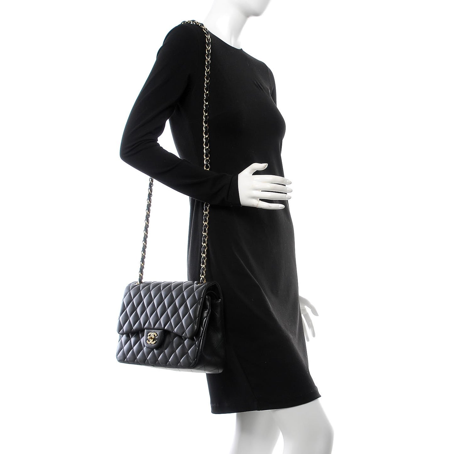 Lambskin Quilted Jumbo Double Flap Black