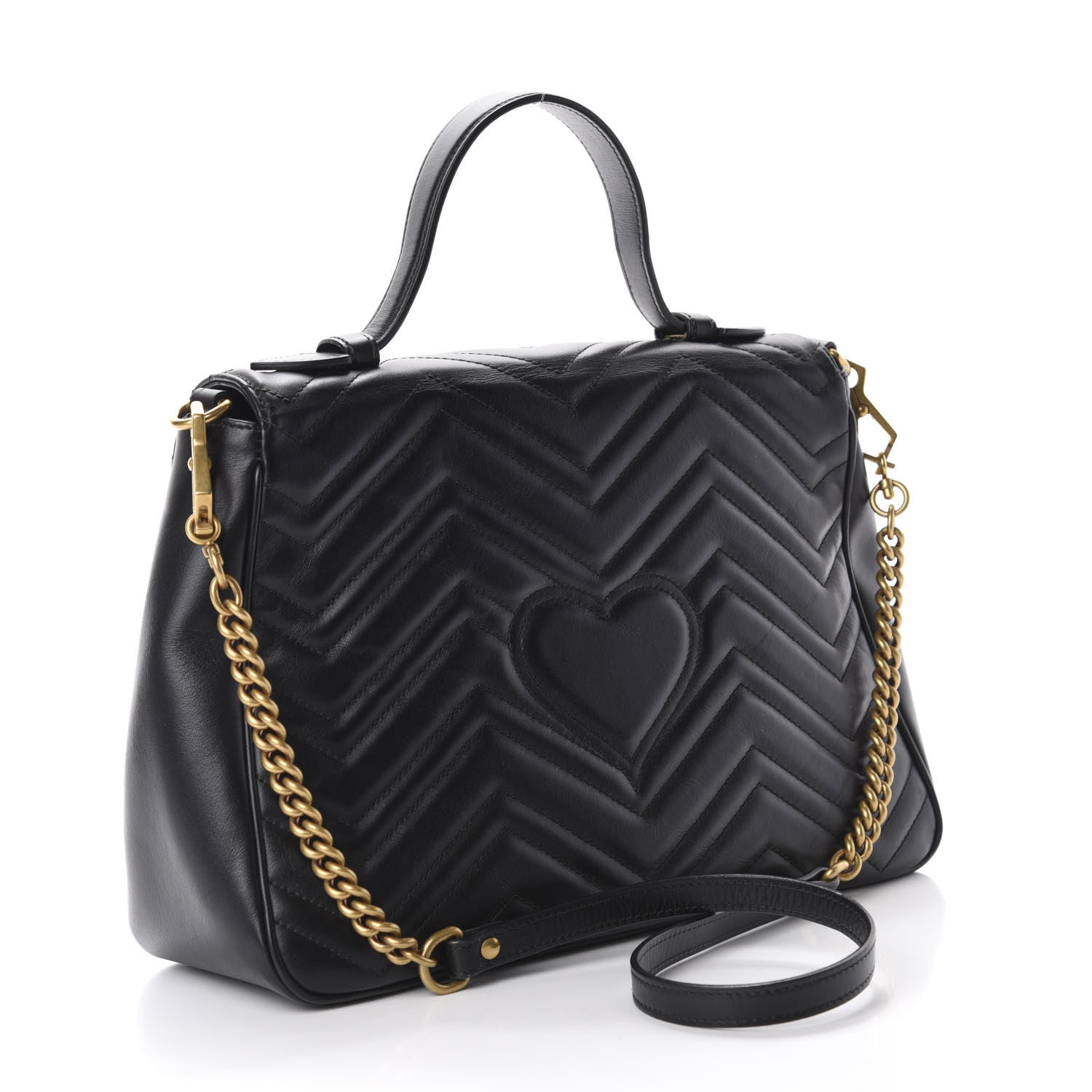 Gucci Calfskin Matelasse Medium GG Marmont Top Handle Shoulder Bag Black 3 of 14