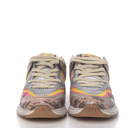 Gucci Suede Calfskin Tejus Printed Womens Ultrapace Sneakers 37.5 Pink Silver Oatmeal Yolk 2 of 10