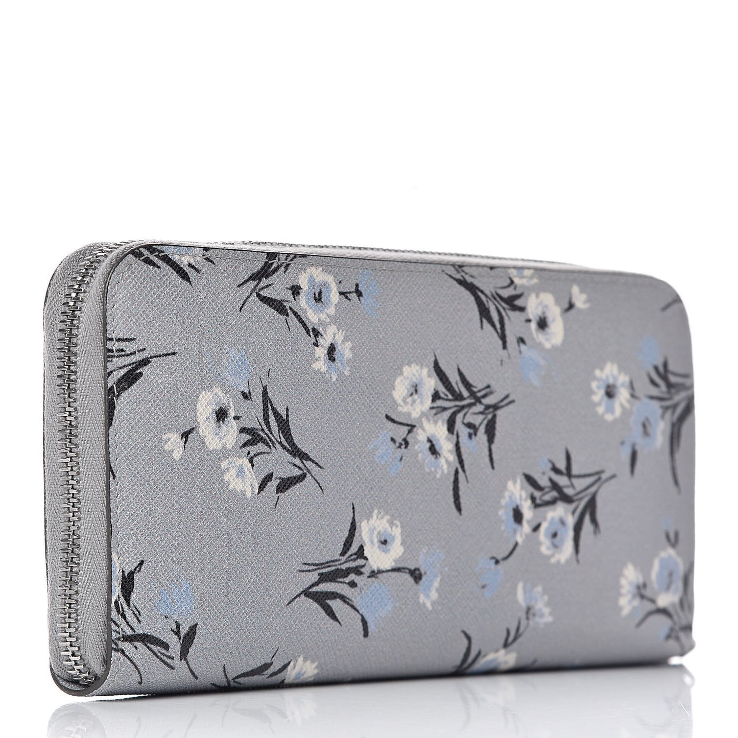 Saffiano Floral Print Metal Zip Around Wallet Acciaio