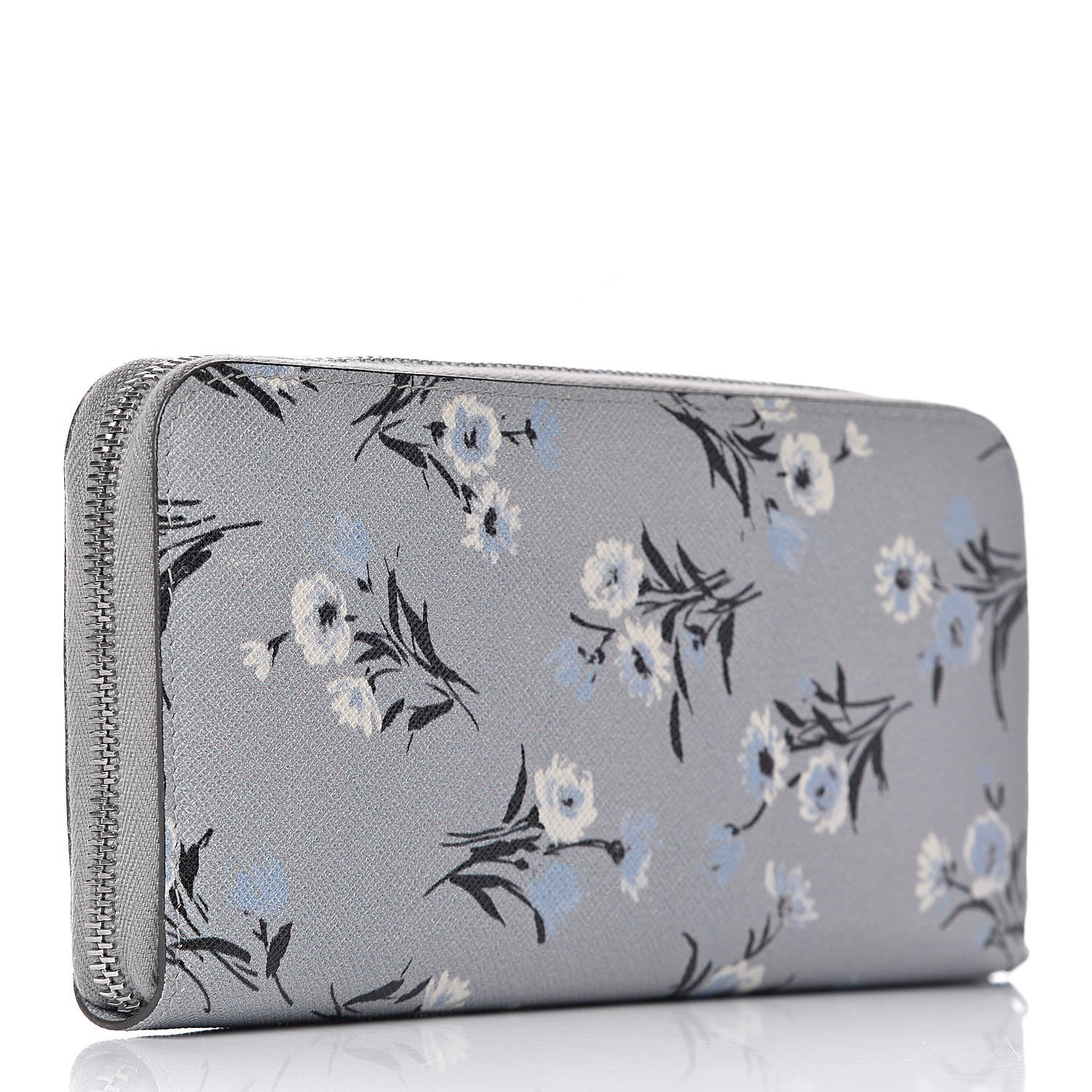 Prada Saffiano Floral Print Metal Zip Around Wallet Acciaio 3 of 6