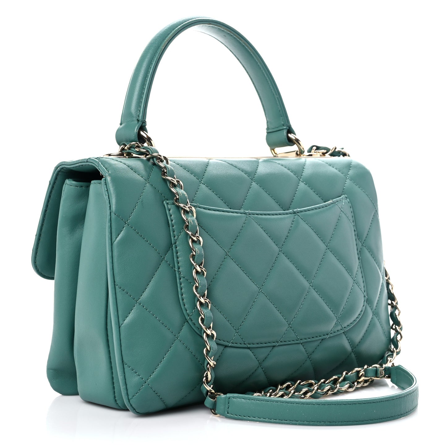 Lambskin Quilted Small Trendy CC Flap Dual Handle Bag Light Green