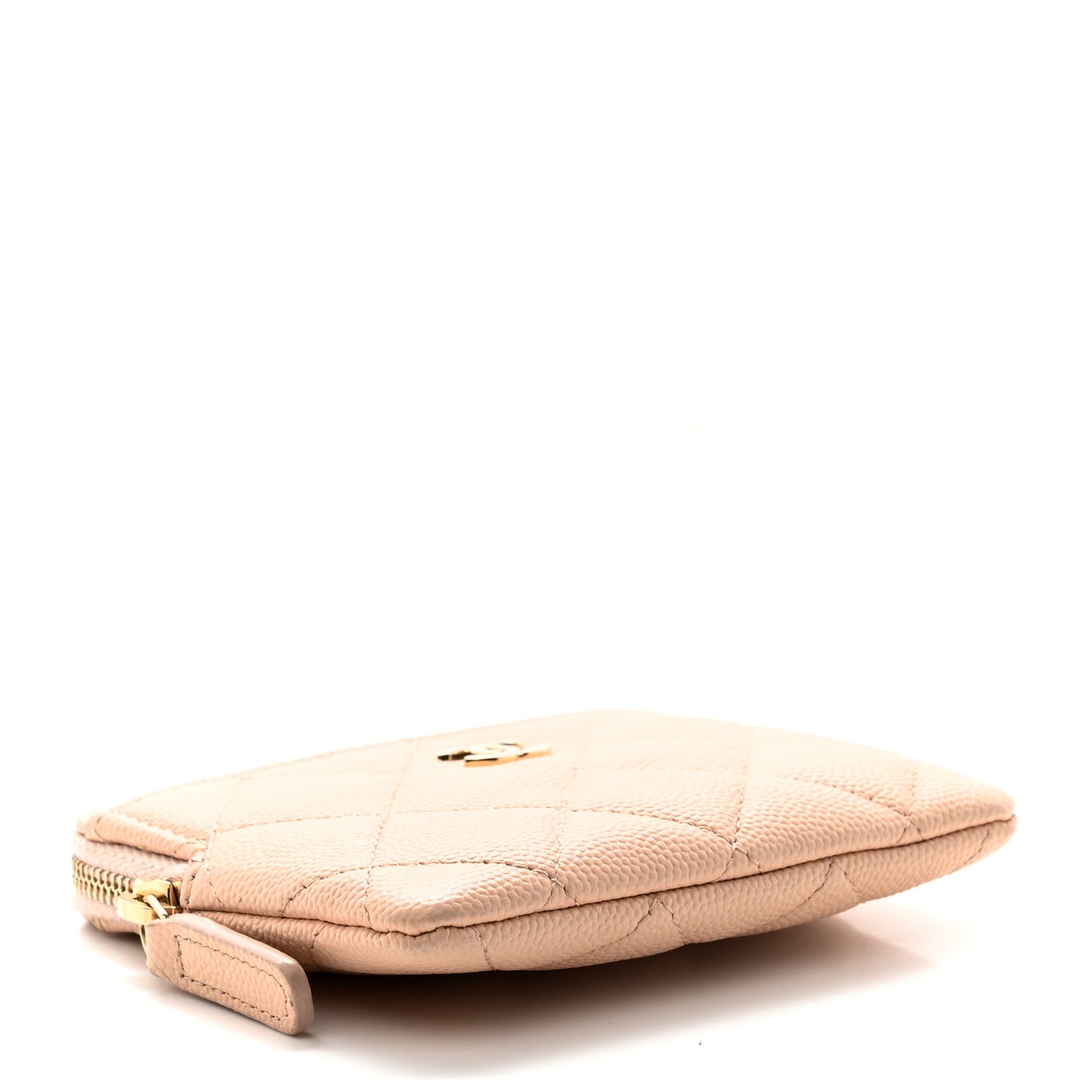Caviar Quilted Zip Card Holder Wallet Light Beige