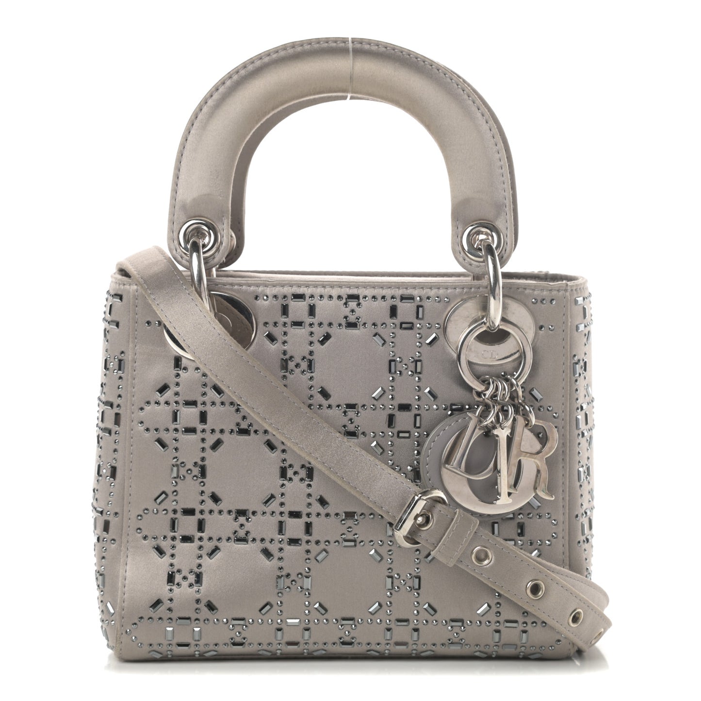 Satin Crystal Cannage Mini Lady Dior Gray
