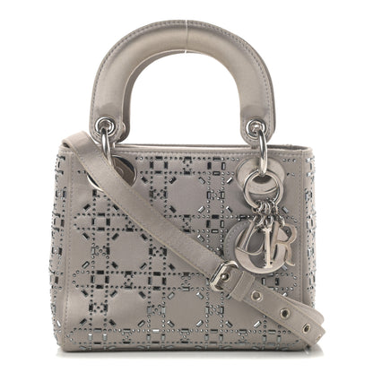 Christian Dior Satin Crystal Cannage Mini Lady Dior Gray 1 of 13